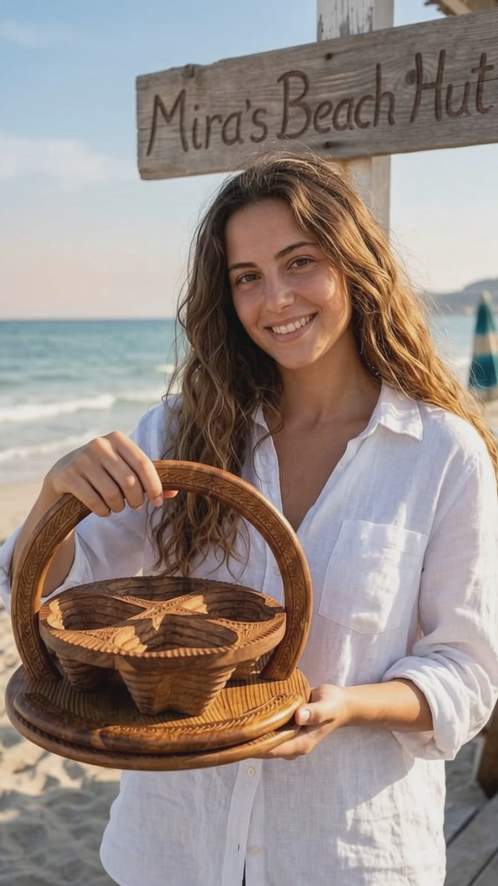 Handmade Wooden Basket by Mira - 4 Compartment