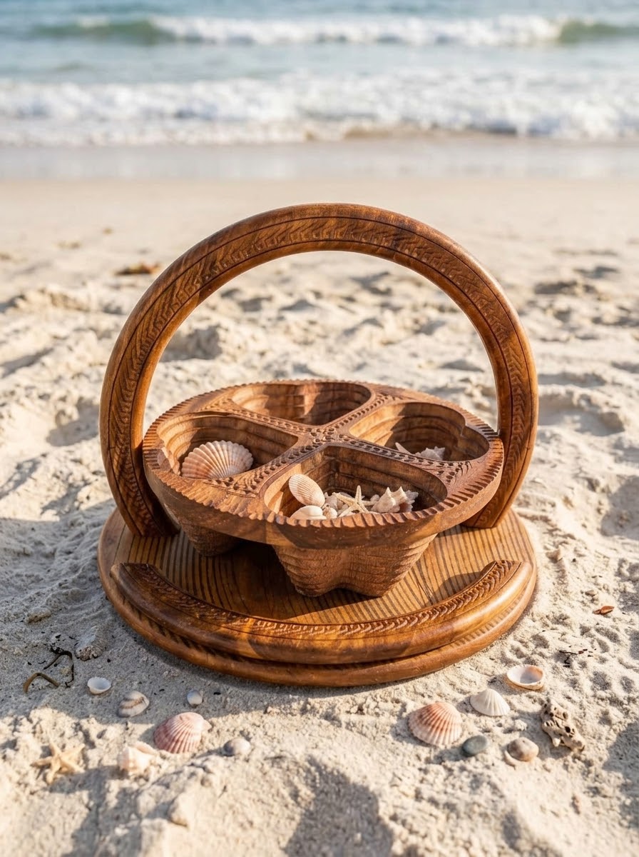 Handmade Wooden Basket by Mira - 4 Compartment