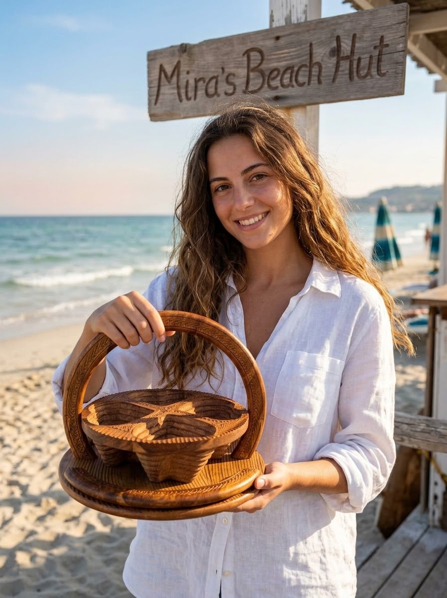 Handmade Wooden Basket by Mira - 4 Compartment